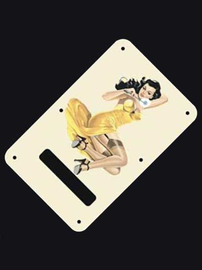 brunette Pinup girl backplate in yellow dress