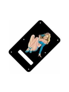 Blonde pinup girl in teal-blue lingerie holding a masquerade mask