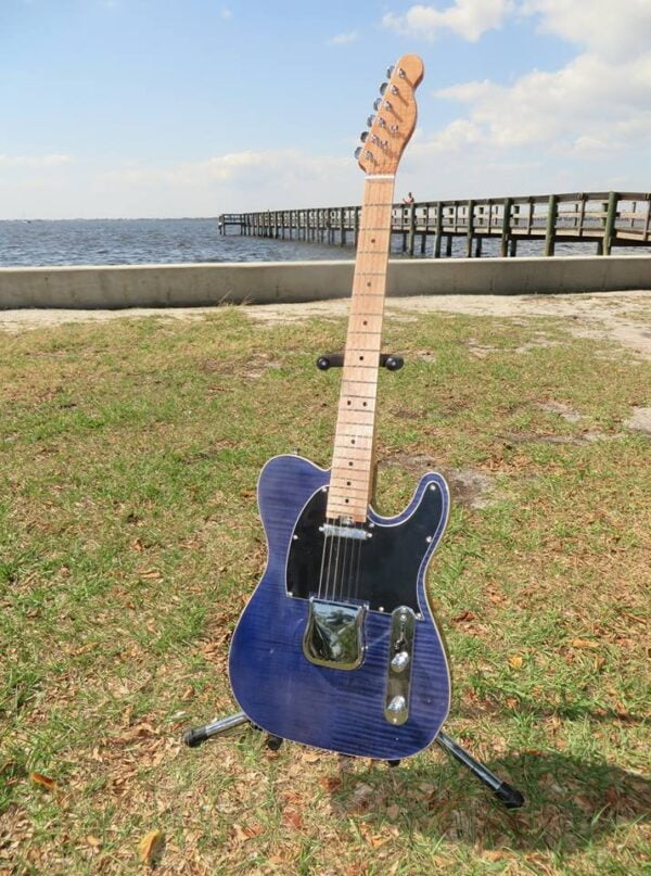 complete guitar of blue flame maple topped tele